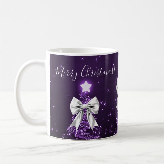 Elegant Holiday Purple Christmas Trees Silver Bows Kaffeetasse (Links)