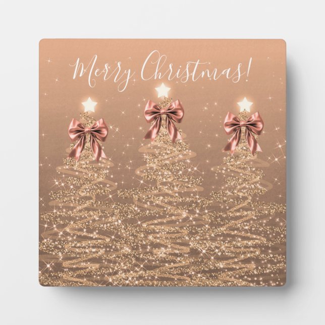 Elegant Holiday Rose Gold Christmas Trees Bows Fotoplatte (Vorderseite)