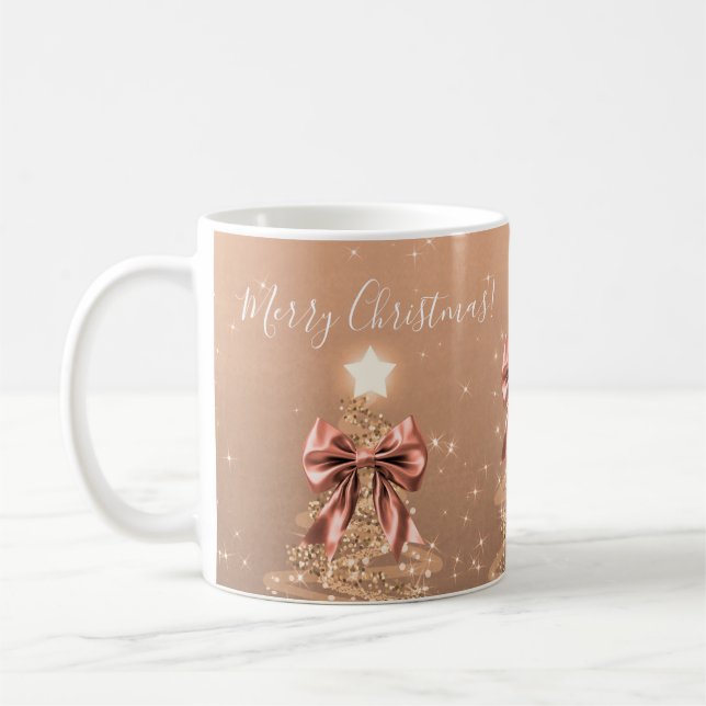 Elegant Holiday Rose Gold Christmas Trees Bows Kaffeetasse (Links)