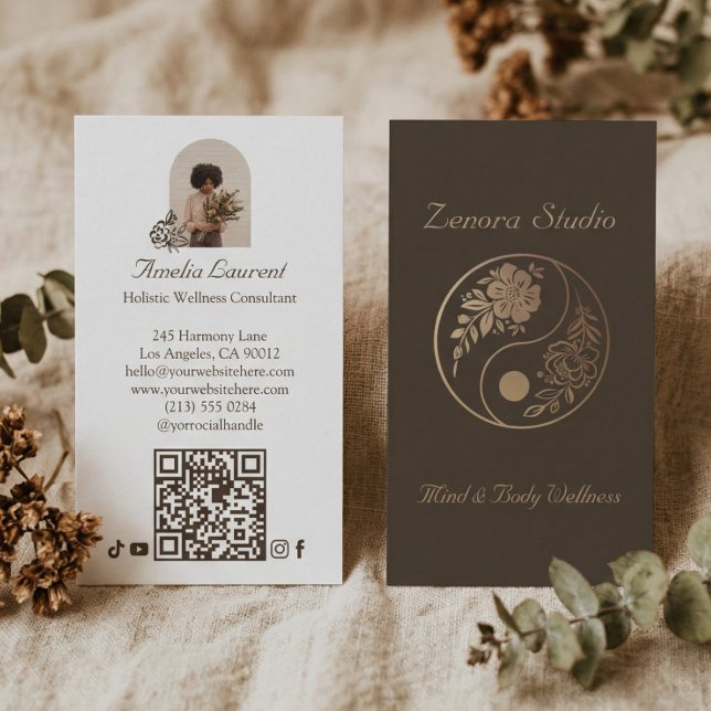 Elegant Holistic Yin Yang Spiritual Wellness Photo Visitenkarte (Elegant Holistic Yin Yang Spiritual Wellness Photo Business Card)
