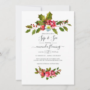 Elegant Holly and Ivy Christmas Sip and See Charm Einladung