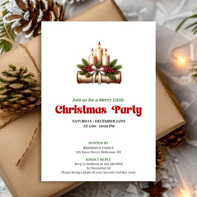 Elegant Holly Berries Candles Christmas Party Einladung (Elegant Holly Berries Candles Christmas Party Invitation)