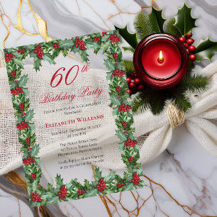 Elegant Holly Berries Frame 60. Geburtstagsparty Acryleinladungen