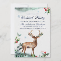Elegant Holly Berry Deer Christmas Cocktail Party