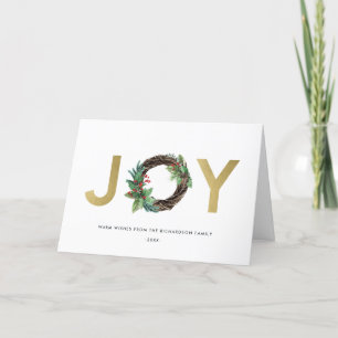 ELEGANT HOLLY BERRY GOLD RED JOT WREATH CHRISTMAS KARTE