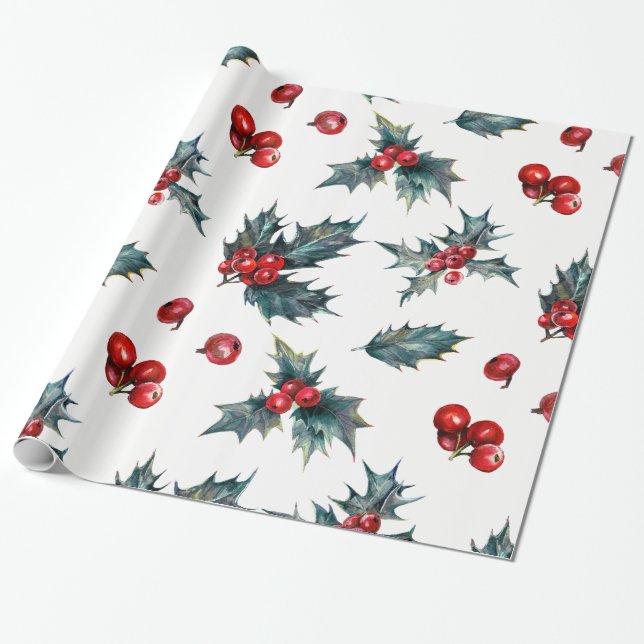 Elegant Holly Berry Holiday Weihnachten Rustikal Geschenkpapier (Ungerollt)