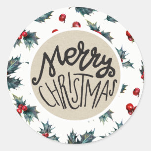 Elegant Holly Berry Holiday Weihnachten Rustikale  Runder Aufkleber