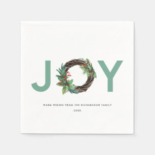 ELEGANT HOLLY BERRY RED GREEN JOT WREATH CHRISTMAS SERVIETTE