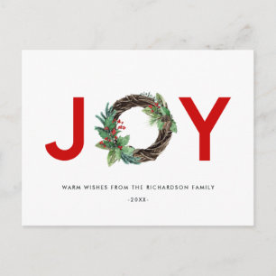 ELEGANT HOLLY BERRY RED GREEN JOY WREATH CHRISTMAS POSTKARTE