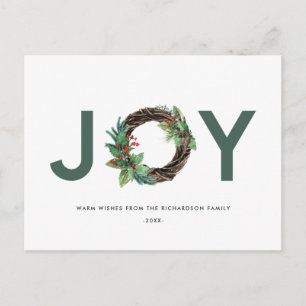 ELEGANT HOLLY BERRY RED GREEN JOY WREATH CHRISTMAS POSTKARTE