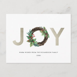 ELEGANT HOLLY BERRY SILVER JOY WREATH CHRISTMAS POSTKARTE