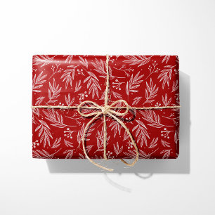 Elegant Holly & Berry Stems Red Geschenkpapier