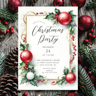 Elegant Holly Berry Weihnachts-Party Einladung