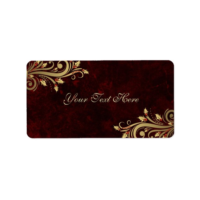 Elegant Holly Blühte Red Christmas Address Label Adressaufkleber (Vorne)