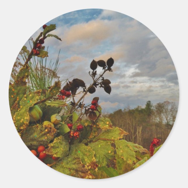 Elegant Holly Christmas Runder Aufkleber (Vorderseite)