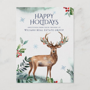 Elegant Holly Deer Christmas Corporate Gruß Feiertagspostkarte
