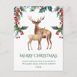 Elegant Holly Deer Christmas Corporate Gruß Feiertagspostkarte