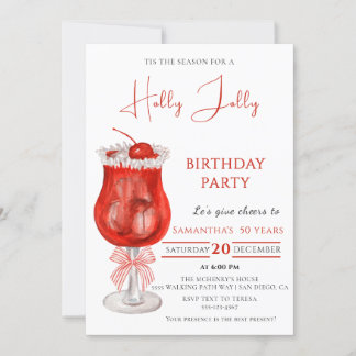 Elegant Holly Jolly Weihnachten Geburtstag Einladung