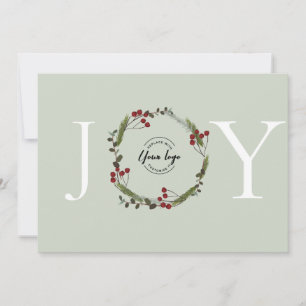 Elegant Holly Pine Wreath Joy Business-Logo Feiertagskarte