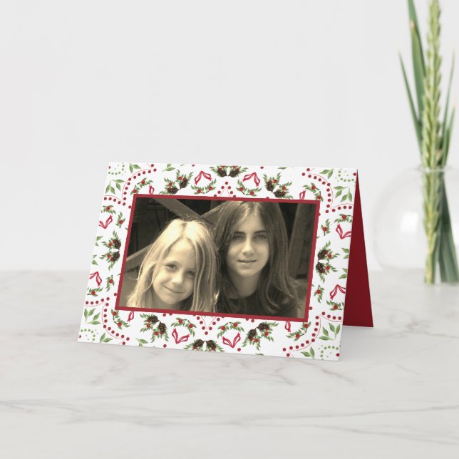 Elegant Holly Pinecone Mandala Classic 1 Foto Karte (Vorderseite)