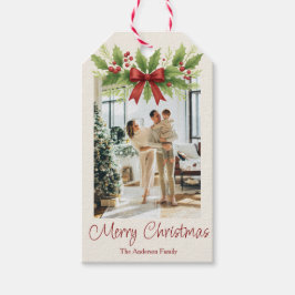 Elegant Holly & Red Bow Christmas - Geschenkanhänger