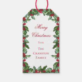 Elegant Holly und Berries Wreath Frohe Weihnachten Geschenkanhänger