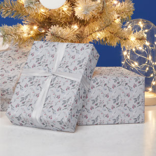 Elegant Holly Verlasse Berries über Silver Christm Geschenkpapier