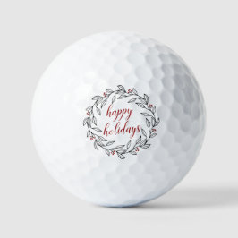 Elegant Holly Wreath Happy Holidays Golfball