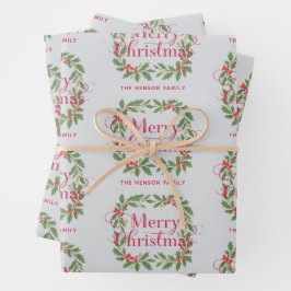 Elegant Holly Wreath Merry Christmas Geschenkpapier Set
