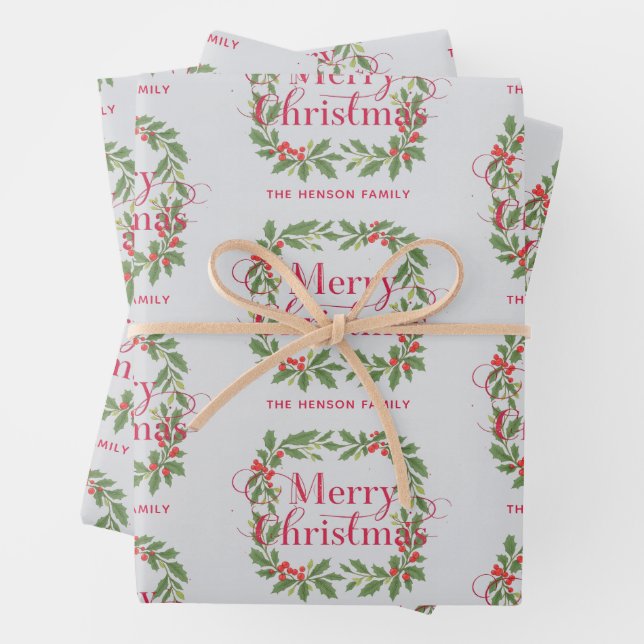Elegant Holly Wreath Merry Christmas Geschenkpapier Set (Beispiel)