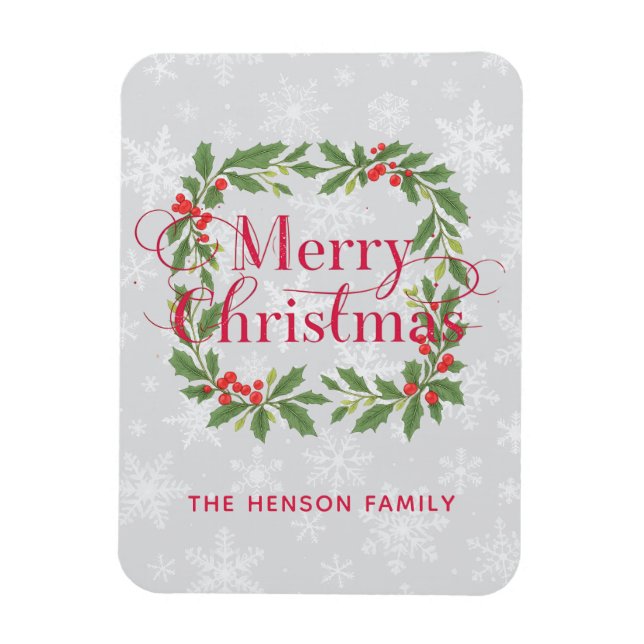 Elegant Holly Wreath Merry Christmas  Magnet (Vertikal)