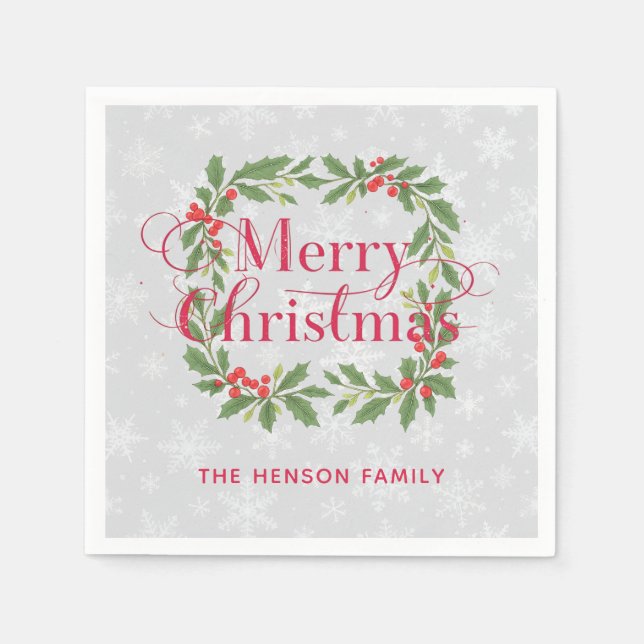 Elegant Holly Wreath Merry Christmas Serviette (Vorderseite)