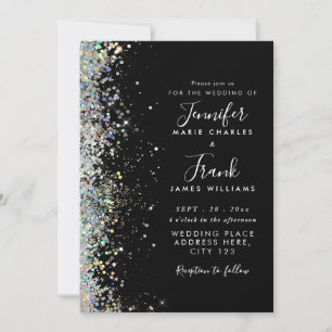 Elegant Holographic Glitter Sparkles Black Wedding Einladung