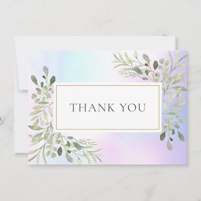 Elegant Holographic Greenerenerity Blätter Vielen  Dankeskarte (Vorderseite)