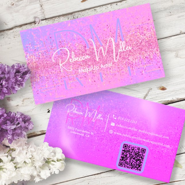 Elegant Holographic Iridescent Pink Business Card Visitenkarte (Von Creator hochgeladen)