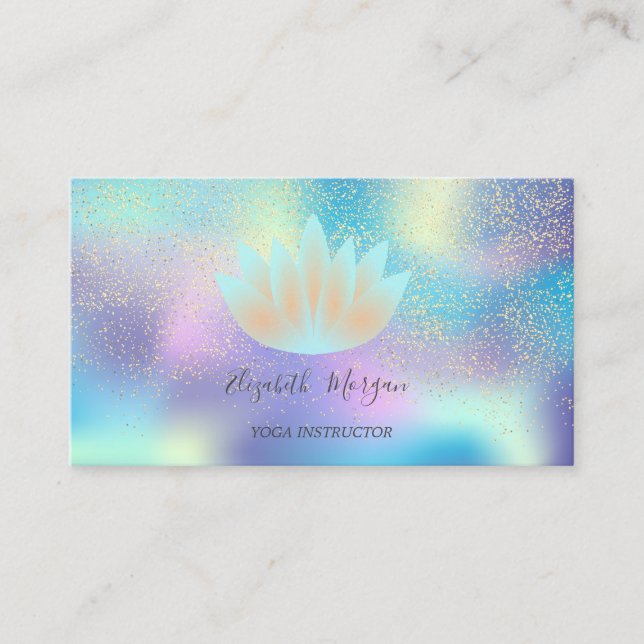 Elegant Holographic Lotus Confetti Yoga Instructor Visitenkarte (Vorderseite)