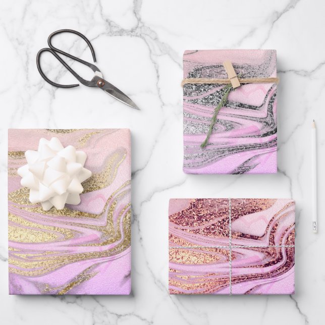 Elegant Holographic Marble Geschenkpapier Set (Vorderseite)