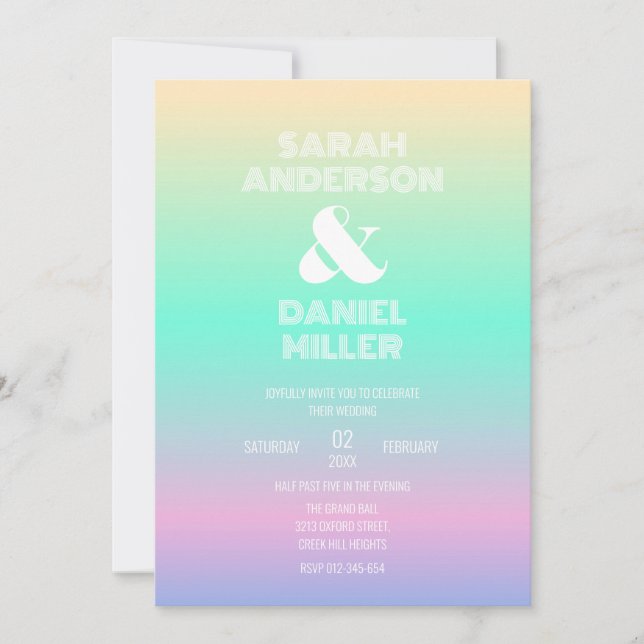 Elegant Holographic Ombre Gradient Wedding Einladung (Vorderseite)