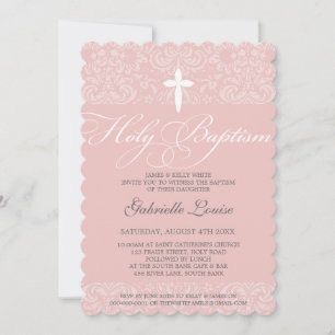 ELEGANT HOLY BAPTISM stylisches Damask-Skript Rosa Einladung