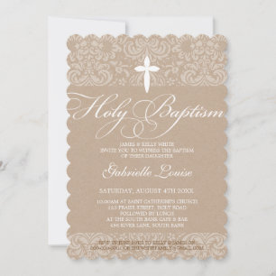 ELEGANT HOLY BAPTISM stylish damask script Einladung