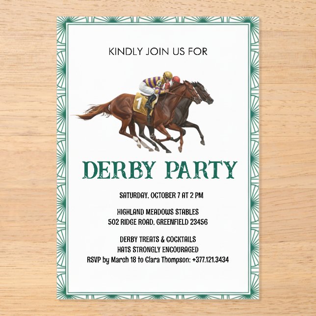 Elegant Horse Derby Party Invitation Acryleinladungen (Vorderseite)