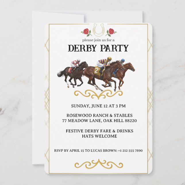 Elegant Horse Derby Party Invitation Einladung (Vorderseite)