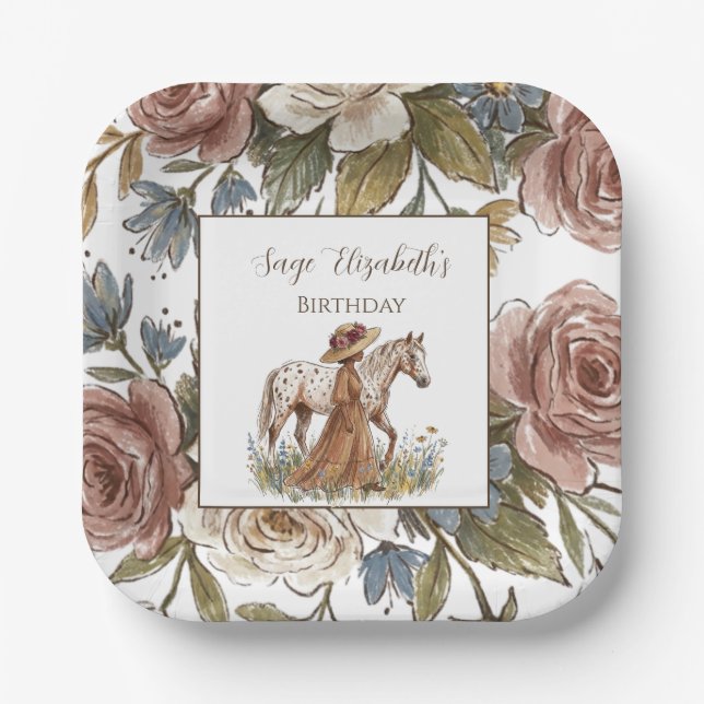 Elegant Horse Lover Birthday  Plate Pappteller (Vorderseite)