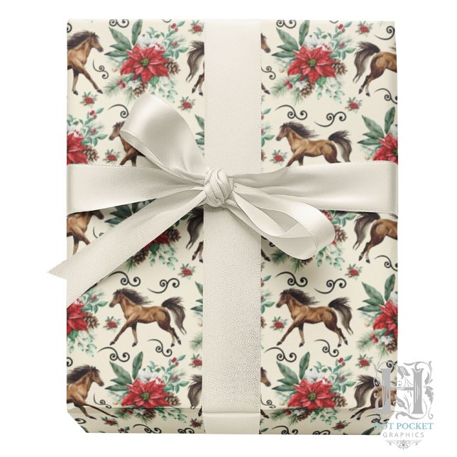 Elegant Horses Christmas Gift Wrapping Paper Cream Geschenkpapier (Von Creator hochgeladen)