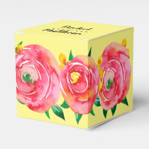 Elegant Hot Pink Aquarellblume auf Gelb Geschenkschachtel
