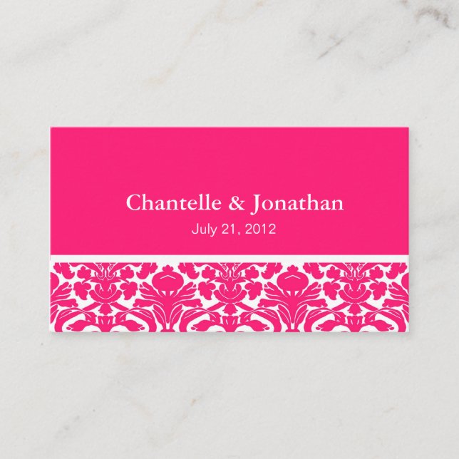 Elegant Hot Pink Damask Wedding Website Begleitkarte (Vorderseite)