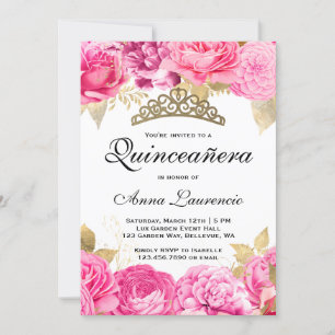 Elegant Hot Pink Floral Quinceanera Einladung