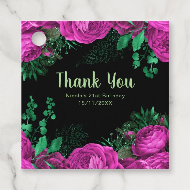 Elegant Hot Pink Flowers Birthday Party Geschenkanhänger (Vorderseite)