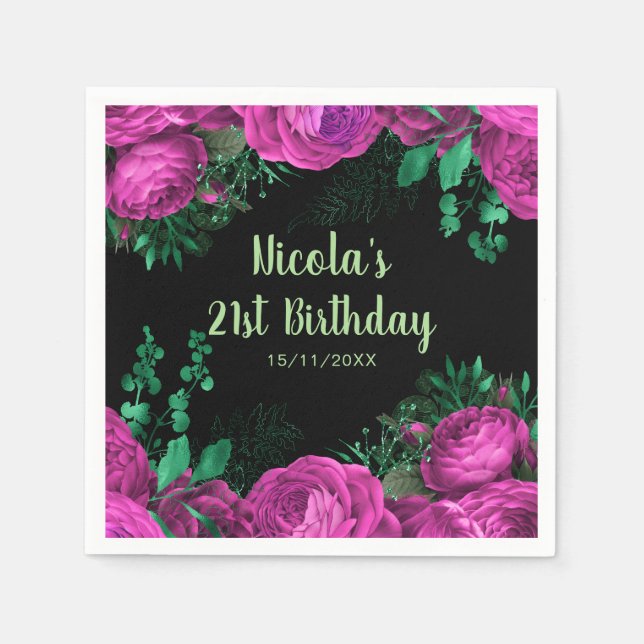 Elegant Hot Pink Flowers Birthday Party Serviette (Vorderseite)
