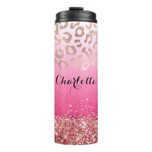 Elegant Hot Pink Glitter Leopard Ombre  Thermosbecher (Vorderseite)